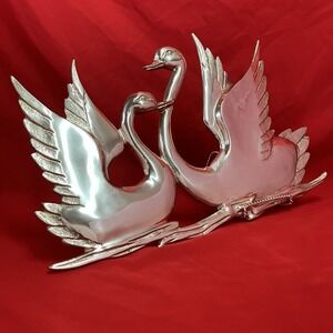 1 - Vintage Brass Swans‎ / Wall Hanging / MCM / 15.5" / Midcentury / Art / Flaws
